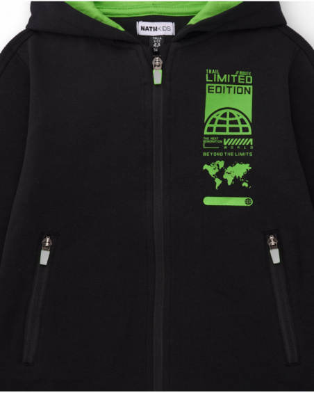Black hoodie for boys with neon green print