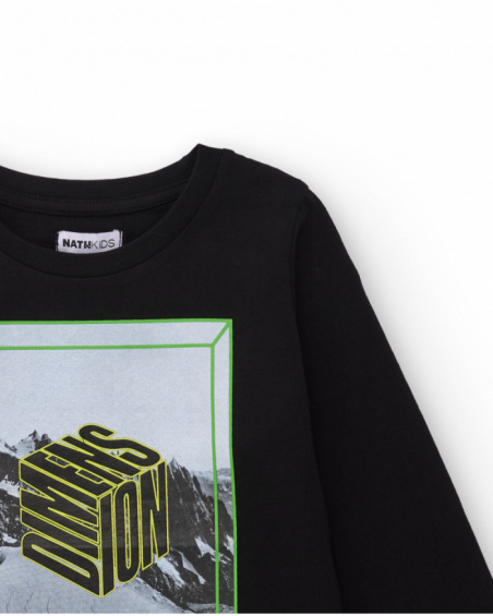 Black long-sleeved t-shirt for boys with geometric print