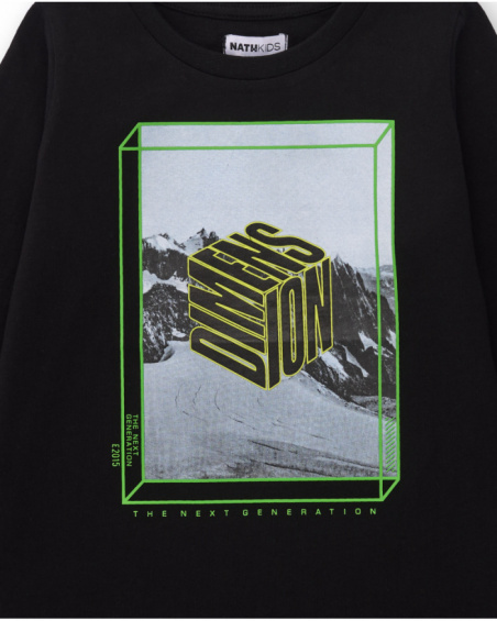 Black long-sleeved t-shirt for boys with geometric print