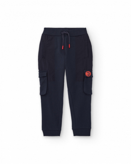 Navy blue jogger pants for boys with cargo pockets
