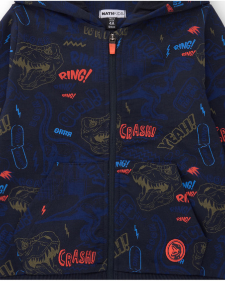 Boys’ hoodie with dinosaur and comic-style print