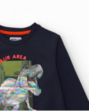 Navy blue sweatshirt for boys with dinosaur print