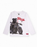 White long-sleeve t-shirt for boys with biker dog print