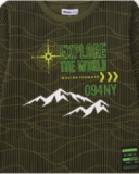 Green long-sleeve t-shirt for boys with mountain and text print