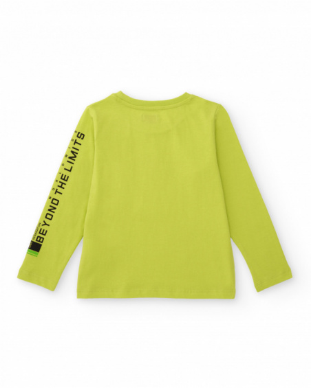 Neon green long-sleeve t-shirt for boys with “Adventure Explorer” print