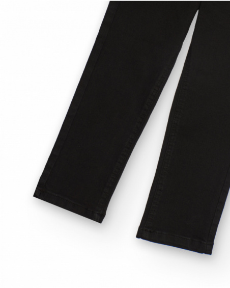 Black denim pants for boys with five-pocket design