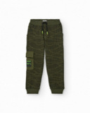 Green jogger pants for boys with graphic print and cargo pocket
