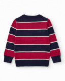 Striped sweater for boys in navy blue and red with decorative patch