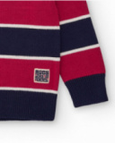 Striped sweater for boys in navy blue and red with decorative patch