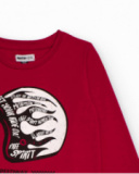 Red long-sleeved t-shirt for boys with helmet print