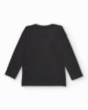 Dark grey long-sleeve t-shirt for boys with music-themed print