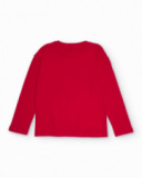 Red long-sleeve t-shirt with London print for girls