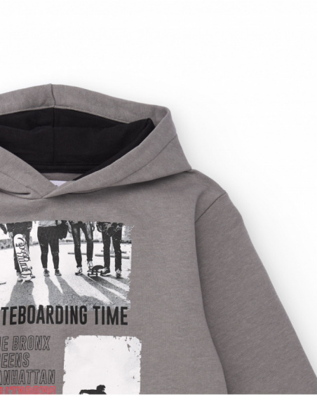 Grey hoodie with skate print for boys