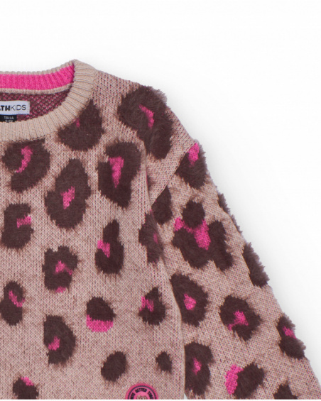 Knit sweater with pink animal print for girls