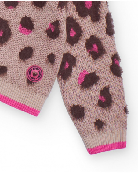 Knit sweater with pink animal print for girls