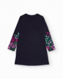 Navy long-sleeve dress with colorful print for girls
