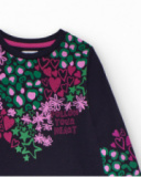 Navy long-sleeve dress with colorful print for girls