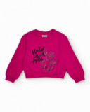 Fuchsia sweatshirt for girls with tiger print and message