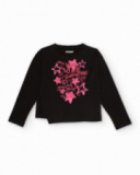 Black long-sleeve t-shirt for girls with pink print