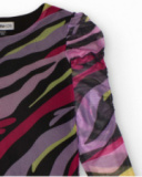 Girls’ tulle top with multicolor print and ruched sleeves