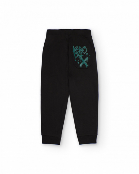Black jogger pants for boys with graffiti-style print