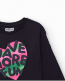 Black long-sleeve t-shirt for girls with colorful heart print