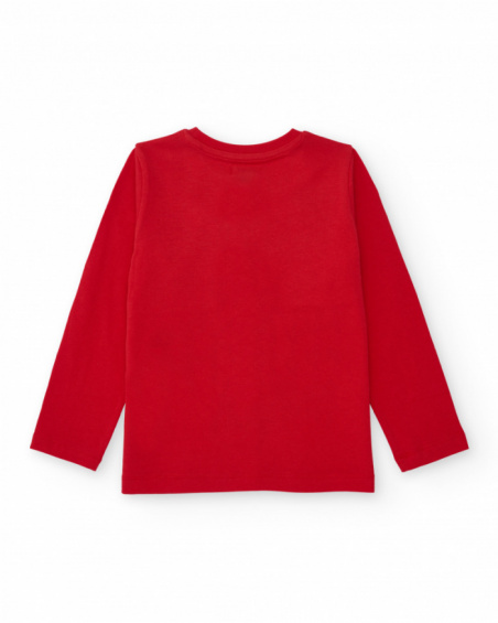 Red long-sleeve t-shirt for boys with graphic message