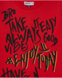 Red long-sleeve t-shirt for boys with graphic message
