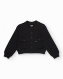 Black fleece jacket for girls with front pockets