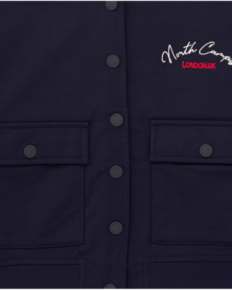 Navy blue fleece jacket for girls with front embroidery