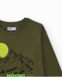 Green t-shirt for boys with mountain and map print