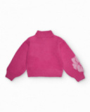 Pink sweater for girls with turtleneck and large flowers