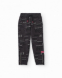 Boys' dark grey fleece pants with text print