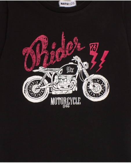 Black long-sleeved T-shirt for boys with motorcycle print