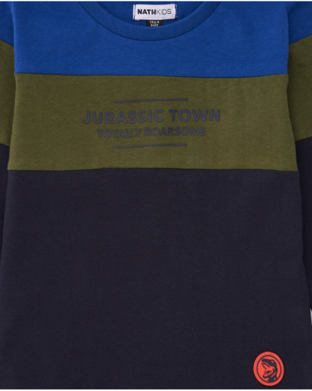 Boys’ long-sleeve striped T-shirt with “Jurassic Town” text