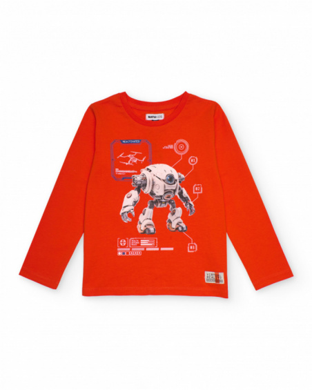 Long sleeve orange t-shirt for boys with robot print