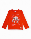 Long sleeve orange t-shirt for boys with robot print