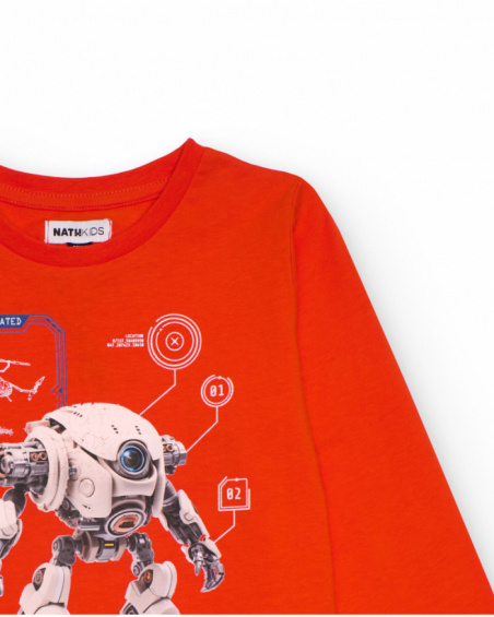Long sleeve orange t-shirt for boys with robot print