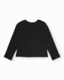 Black long-sleeve T-shirt for girls with pink flower print