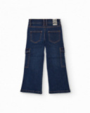 Flared denim cargo pants for girls