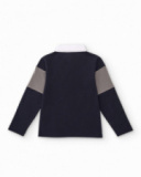 Long-sleeve color block polo shirt for boys with printed text