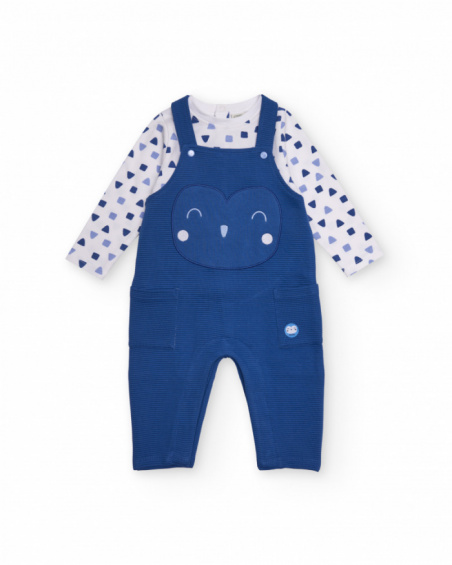 Dungarees and t-shirt set for newborn in blue and white tones with little animal print