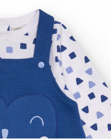 Baby boy dungaree and t-shirt set in blue and white tones with animal print