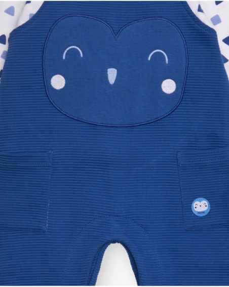 Dungarees and t-shirt set for newborn in blue and white tones with little animal print