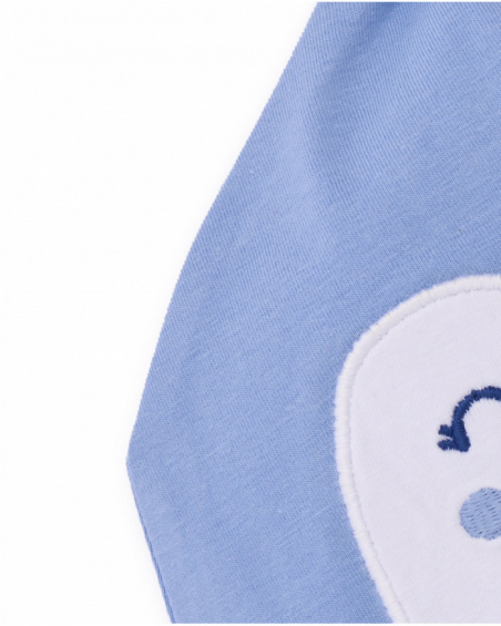 Knit hat for baby boy in blue with top knot detail
