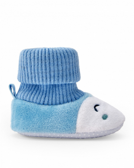 Baby boy slipper in blue with embroidered mouse face