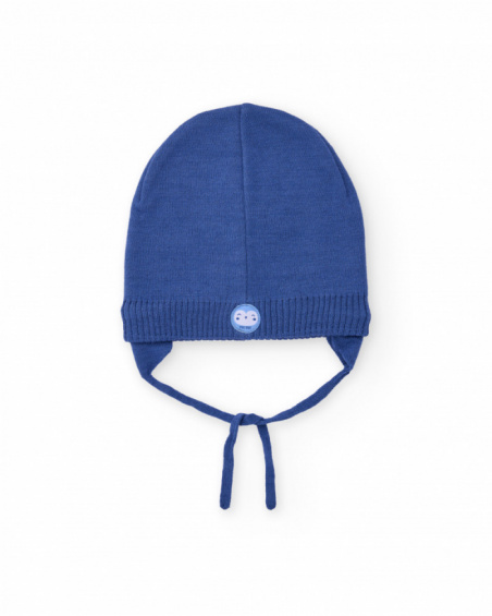 Navy blue knit hat for baby boy with owl face design