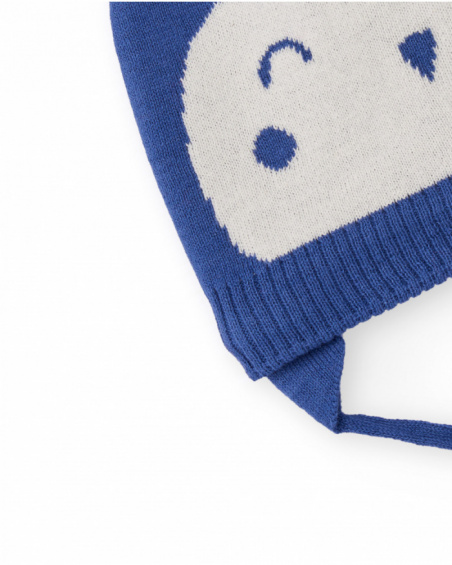 Navy blue knit hat for baby boy with owl face design
