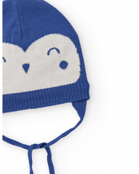 Navy blue knit hat for baby boy with owl face design