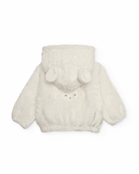 Plush jacket for baby in white with little ears on the hood